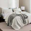meadow park Stonewashed Linen Cotton Box Stitch Quilt and Matching Pillow Shams 3pcs Set, King Size, Beige Color.