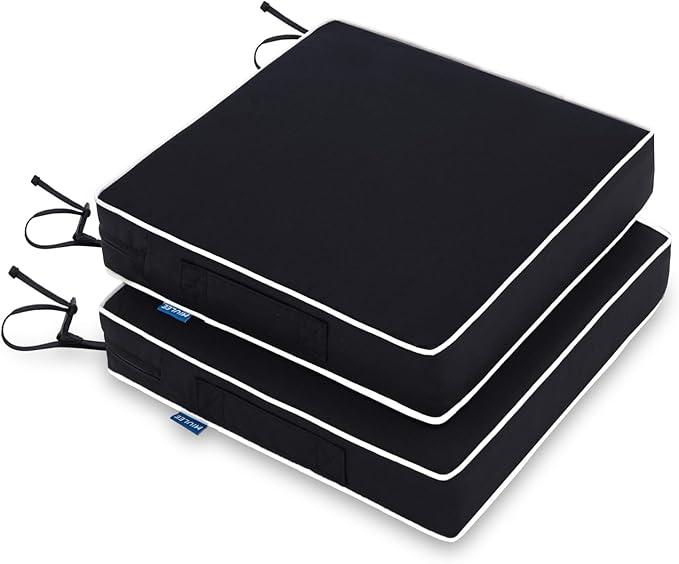 MIULEE 17 x 16 x 2 Outdoor Chair Cushions,Waterproof Seat Cushions with Adjustable Straps,Set of 2 Patio Chair Cushions for Patio Furniture Garden,Black