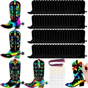 Hungdao 80 Pcs Western Cowboy Boot Scratch Cards for Men Rainbow Cowboy Crafts Scratch Paper Western Theme Party Favors for Adult Party Birthday DIY Activities