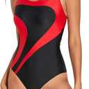 Womens Athletic One Piece Swimsuit Racerback Competitive Training Bathing Suit (L)