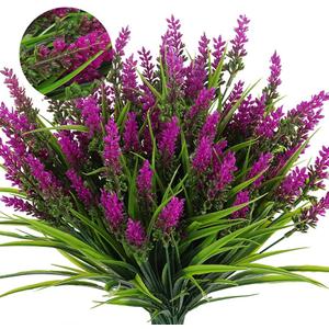 RECUTMS Artificial Flowers Plants Faux Lavender Flower Indoor Outside Hanging Decorations,8 Bundles (Fuchsia)