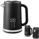 Electric Kettle,Electric Kettle Temperature Control,1.6L Double Wall Stainless Steel Cool Touch, Water Boiler & Heater, 1500W Hot Tea Pot, Auto Shut-Off & Boil Dry Protection, LED Indicator, Black
