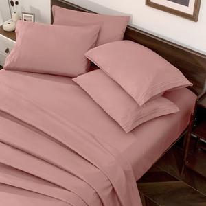 Horbaunal Dusty Pink Full Size Sheet Set - 6 Piece Luxury 1800 Thread Count Bedding Sheets & Pillowcases - 16 Inch Deep Pocket Microfiber Bedding Set - Soft & Wrinkle Bed Sheets