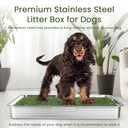 Dog Grass Pad with Tray, Grass Pad for Dogs Potty 24" X 17.7", Stainless Steel Tray & Grate, 2 Pcs Replacement Artificial Grass Mats & 2 Pee Pads, Portable Dog Toilet for Indoor and Outdoor Use