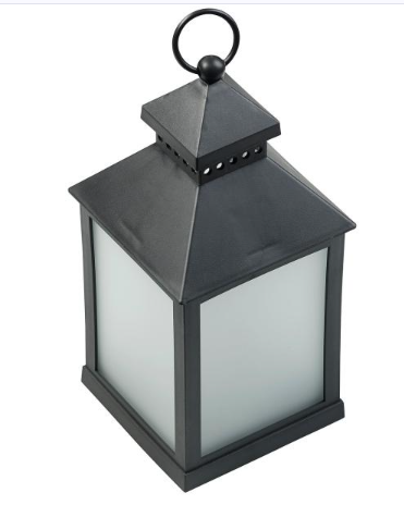 LED lantern with realistic flame play and timer, black