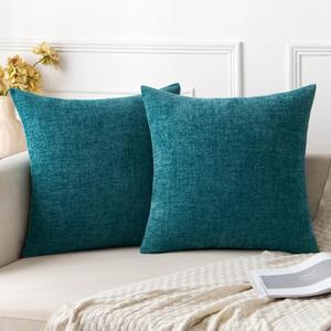 Woaboy Pack of 2 Teal Blue Pillow Covers 18x18 Inch Soft Chenille Couch Throw Pillows Solid Color Cushion Covers Home Decoration for Spring Sofa Living Room