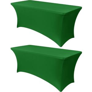 Obstal 8Ft Stretch Spandex Table Cover for Standard Folding Tables - 2 Pack Universal Rectangular Fitted Tablecloth for Party, Banquet, Events, Trade Show (Emerald Green, 96L x 30W x 30H Inches)