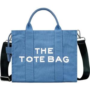 Tote Bag for Women with Zipper, Canvas Tote Bags, Crossbody Tote Bags for Work and Travel (Blue)