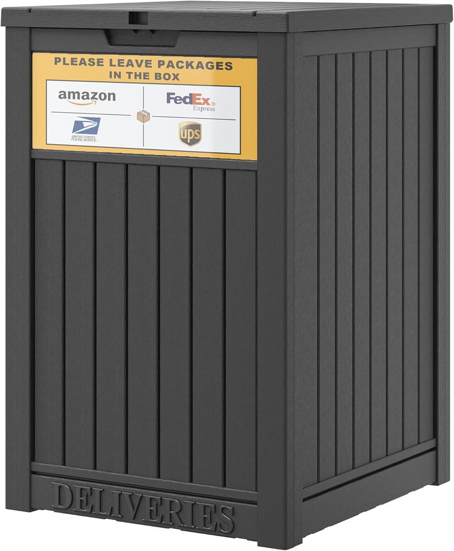 Package Delivery Box for Outside with Sign, 48 Gallon Storage with Lockable Secure, Large Double Wall Resin Outdoor Package Delivery Waterproof (Black)