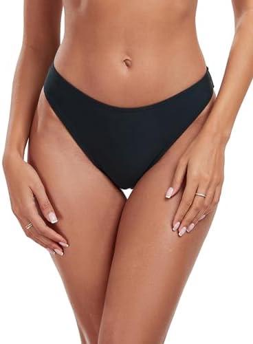 RELLECIGA Women's Mid Waisted High Cut Bikini Bottoms L