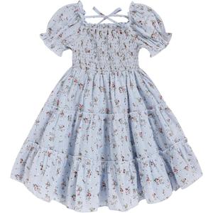 Toddler Girl Dress Short Sleeve Kids Floral Smocked Square Neck Beach Sundress | Summer Fashion Dresses 2-7Y