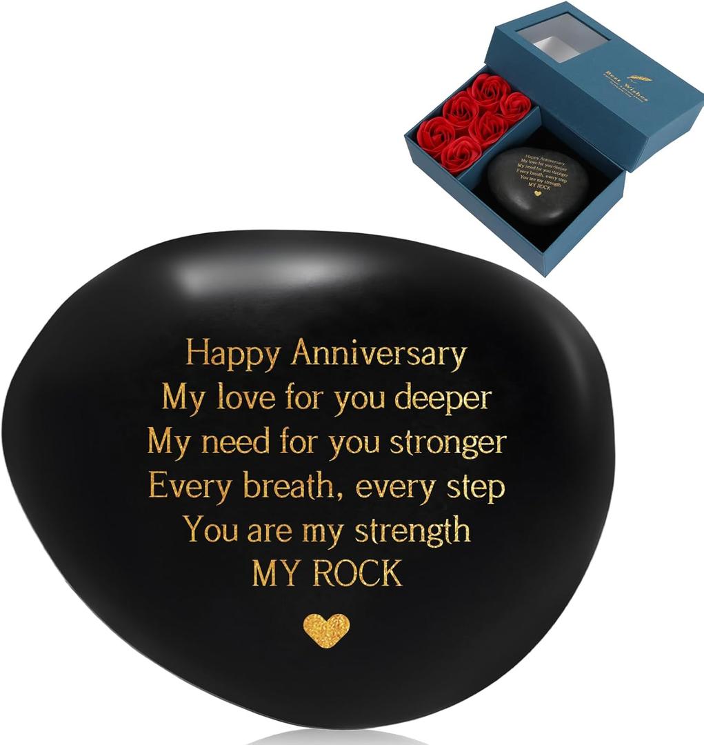 Happy Anniversary Rock Gifts for Men & Women - Decorative Rock with Heartfelt Message, Anniversary Wedding Gift for Husband Wife Him Her Couple,Romantic Keepsake,Engraved Natural River Stone Accessory