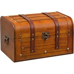 Antique Wooden Treasure Chest with Removable Tray, Durable Engineered Wood Keepsake Storage Box, Decorative Vintage Pirate Treasure Chest for Home Storage and Room Decor (Large -13x9.5x7.5")