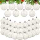 Liliful 36 Pcs Farmhouse Ball Ornaments Set Distressed Christmas Tree Ornaments Vintage Christmas Balls for Retro Holiday Party Decor (White-Silver)