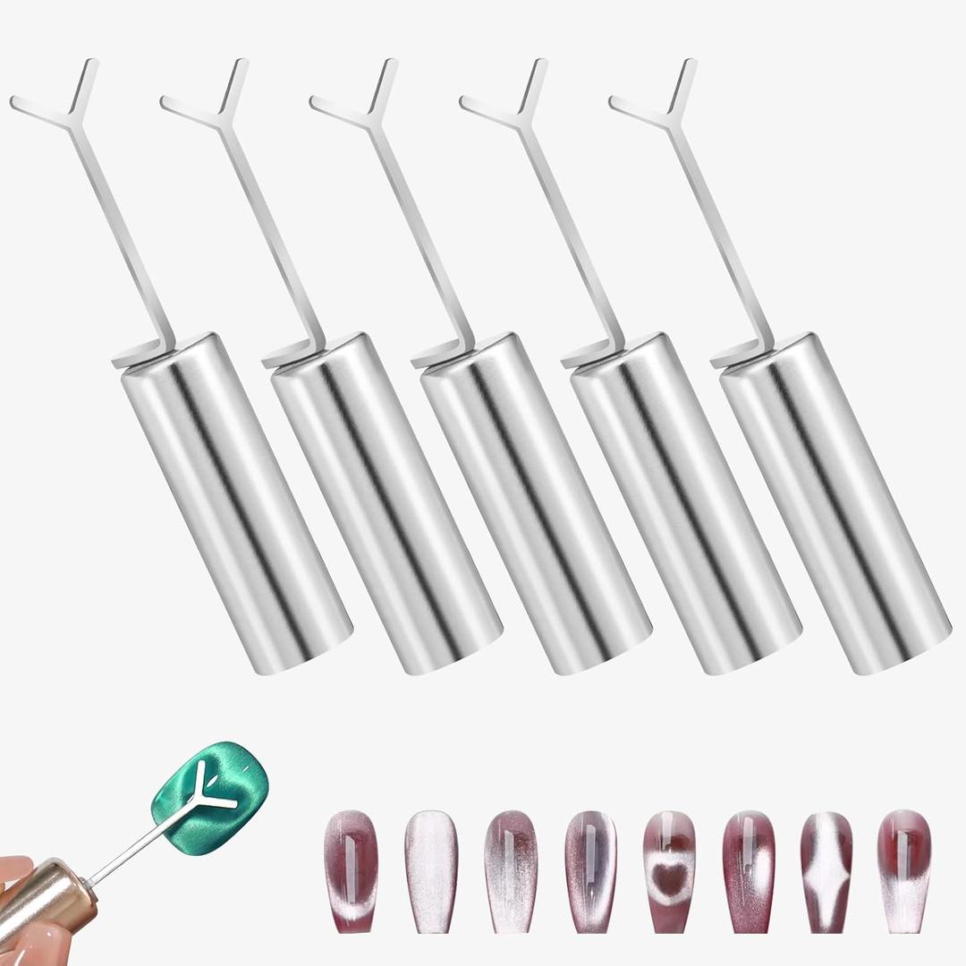 5 x 5 Pcs Heart Magnet for Cat Eye Gel Polish, Cat Eye Magnetic Nail Art Tool SetMagnet Sticks with Y-Shaped Guide for Nails, Magnetic Nail Art Tool for Stunning Cat Eye Effect, DIY Manicure Kit