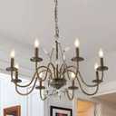 Farmhouse Crystal Chandelier,32 Inch Modern Flower Branch Oil-Rubbed Bronze Rustic Vintage Hanging Pendant Ceiling Light Fixture for Living Room Dining Room Bedroom Foyer Entryway, Medium
