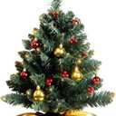 Liecho 24 Inch Tabletop Mini Christmas Tree, Miniature Pine Christmas Tree with Hanging Ornaments, Battery Operated Artificial Xmas Tree, Best DIY Christmas Decorations-Gold