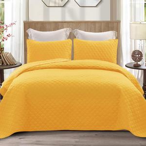 Exclusivo Mezcla Reversible Twin Quilt Bedding Set with Pillow Sham, Lightweight Quilts Twin Size, Soft Bedspreads Bed Coverlets for All Seasons - (Bright Yellow, 68"x88")
