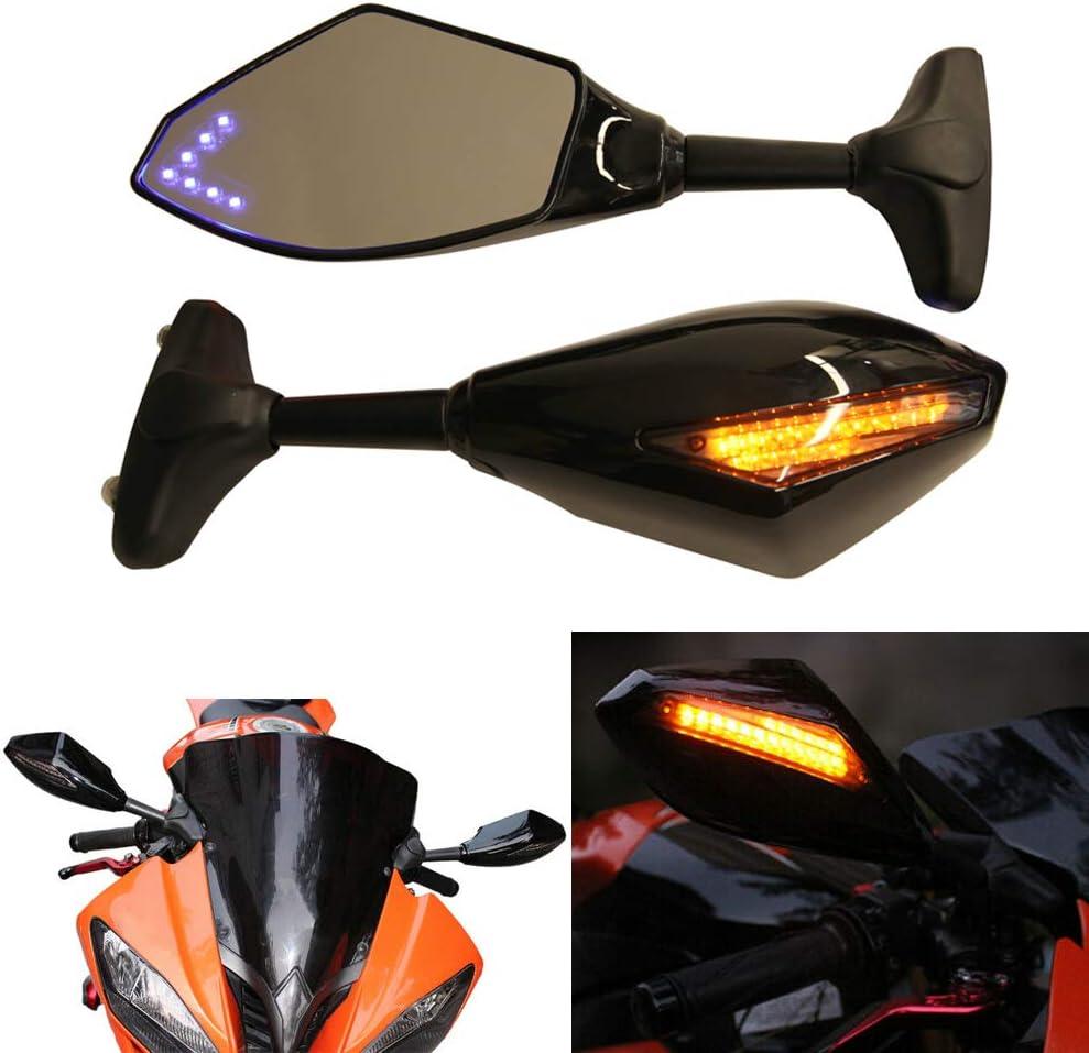 Motorcycle Rearview Mirrors With LED Turn Signal Compatible with Honda Kawasaki Suzuki