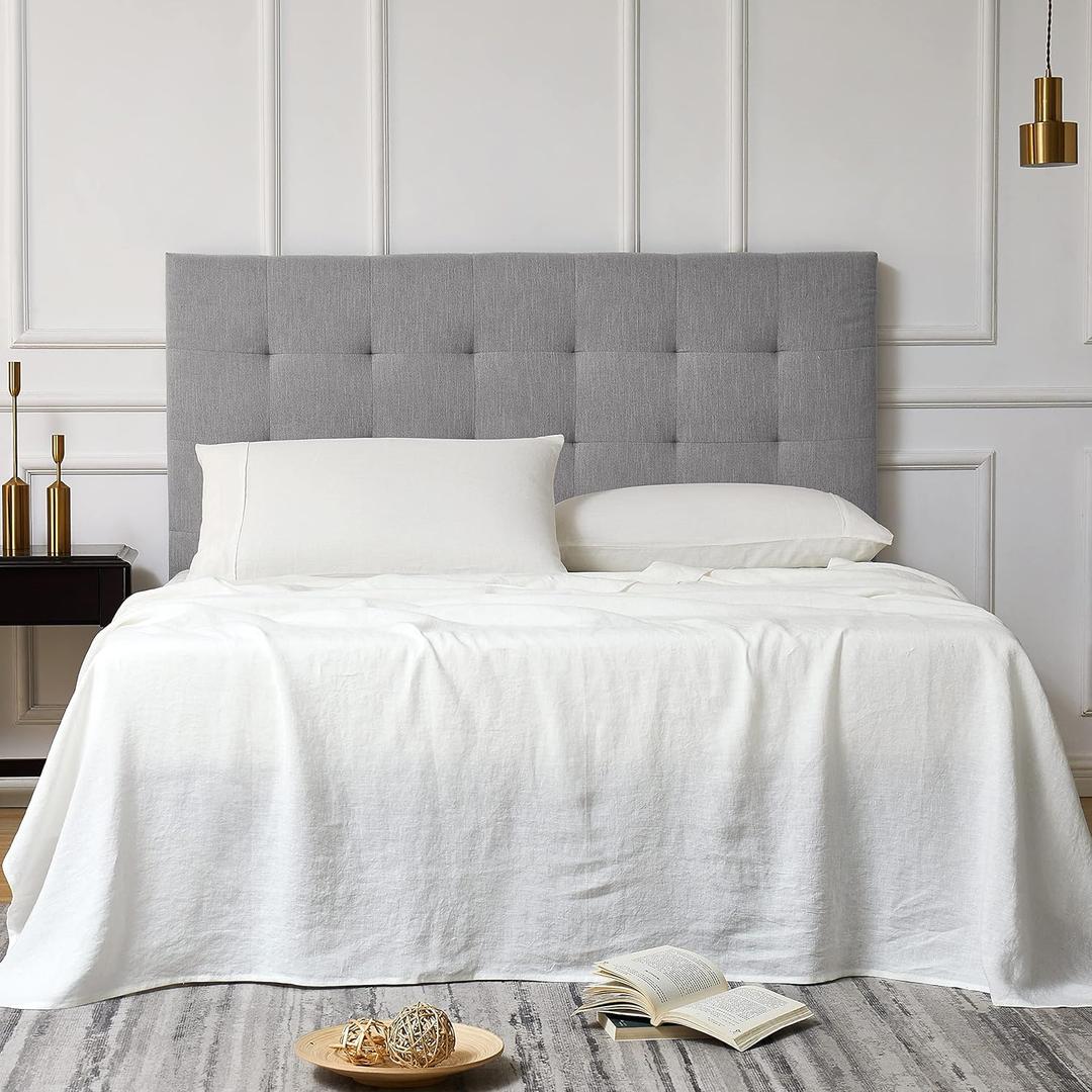 100% Linen Sheets Twin Linen Bedding 100% French Natural Flax Linen with Stone Washed 16 Inch Deep Pocket Ultra Breathable (1 Flat, 1 Fitted Sheet and 1 Pillowcase Off-White Queen)