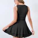 Women's Summer Square Neck Sleeveless Mini Dress Ruffle Ruched Party Club Sexy Cocktail Dresses Black (Black)