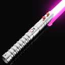 CVCBSER Upgrade App Dueling Lightsaber, Motion Control 34 Sets Sound Effects and 16 Colors Changeable, Smooth Swing Metal Light Saber for Adults (Silver-pixel)