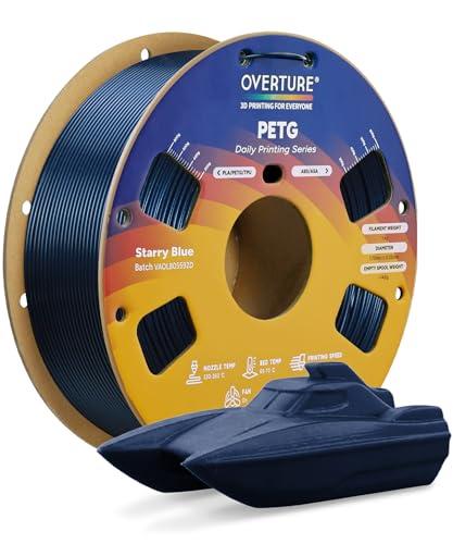 OVERTURE PETG 3D Printer Filament 1.75mm, Neatly Wound Durable PETG 1kg Spool (2.2lbs), Strong Toughness Filament, Dimensional Accuracy +/- 0.02mm, Fit Most FDM Printers (Starry Blue)