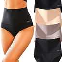 FINETOO Tummy Control Underwear for Women High Waisted Nylon Brief No Show Womens Bikini Seamless Panties 4pack S