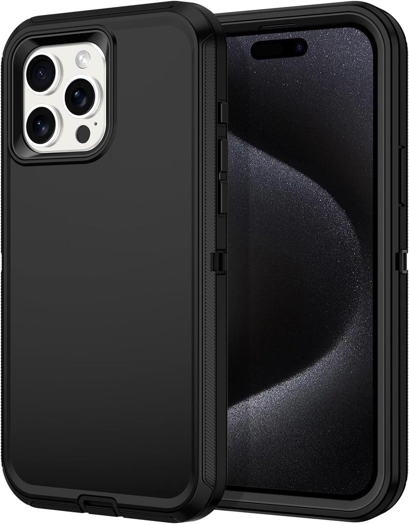 I-HONVA for iPhone 15 Pro Max Case Shockproof Dust/Drop Proof 3-Layer Full Body Protection [Without Screen Protector] Rugged Heavy Duty Cover Case for Apple iPhone 15 Pro Max 6.7 inch,Black