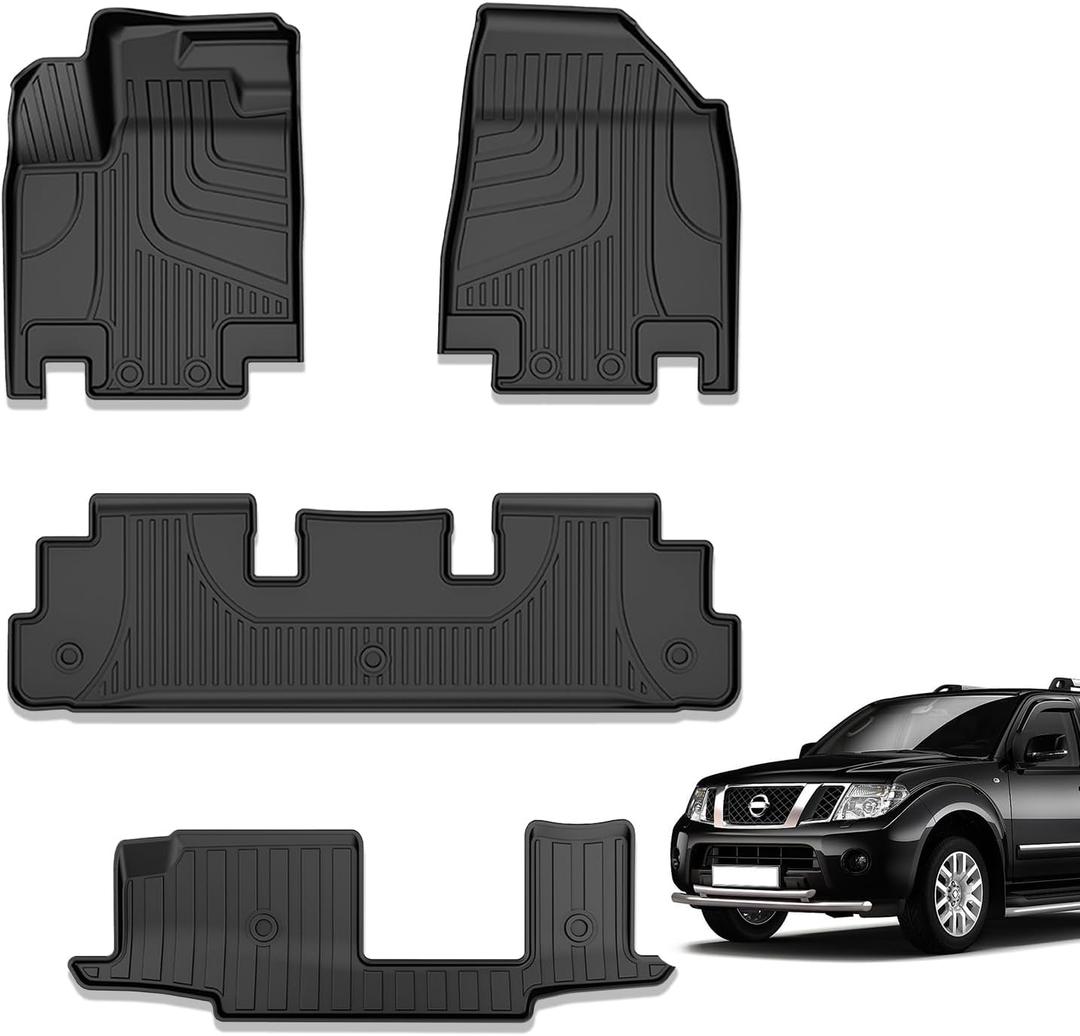 All Weather Floor Mats for 2025 2024 2023 2022 Nissan Pathfinder 8 Passenger/Infiniti QX60 7 Passenger, 1st & 2nd & 3rd Row Full Set, Heavy Duty Car Floor Liners-Black Pathfinder Accessories