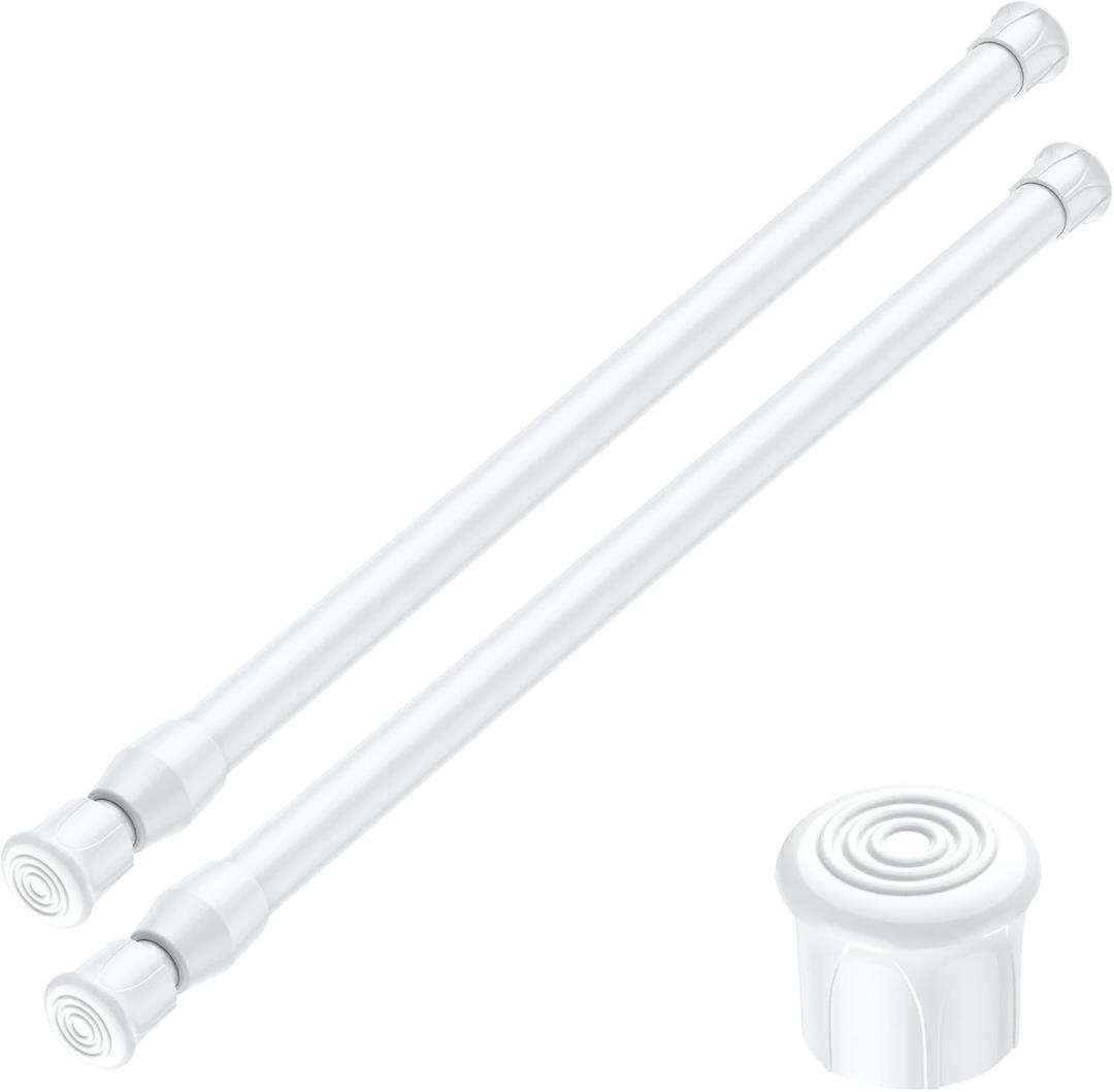 AIZESI 2PCS White Tension Rod 16.5 to 28 Inch, Adjustable Spring Curtain Rod No Drilling, Spring Tension Rods for Window DIY Projects Cupboard Wardrobe Small Curtain Rods Short Tension Rod