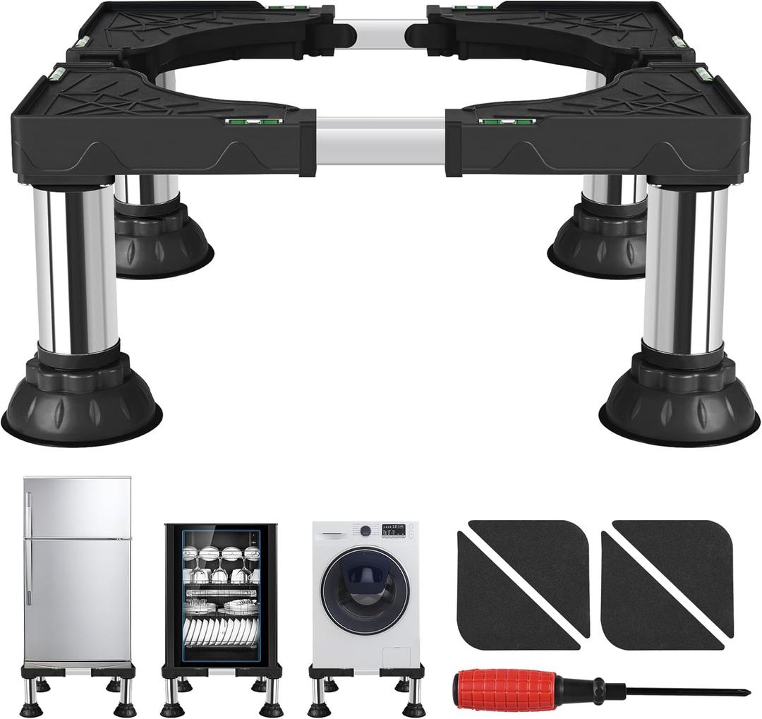 ToLanbbt Mini Fridge Stand Adjustable Height 8.3"-9.3" Washer and Dryer Stand Base with 4 Strong Feet Washing Machine Universal Stand Pedestal for 16"-24" Furniture Portable Appliance Black