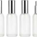 4Packs 100ml/3.4Oz Empty Refillable Frosted Glass Spray Bottles with Fine Mist Sprayer & Silver Caps Small Decorative Perfume Liquid Containers For Essential Oils, Cleaning Products, Makeup Liquids