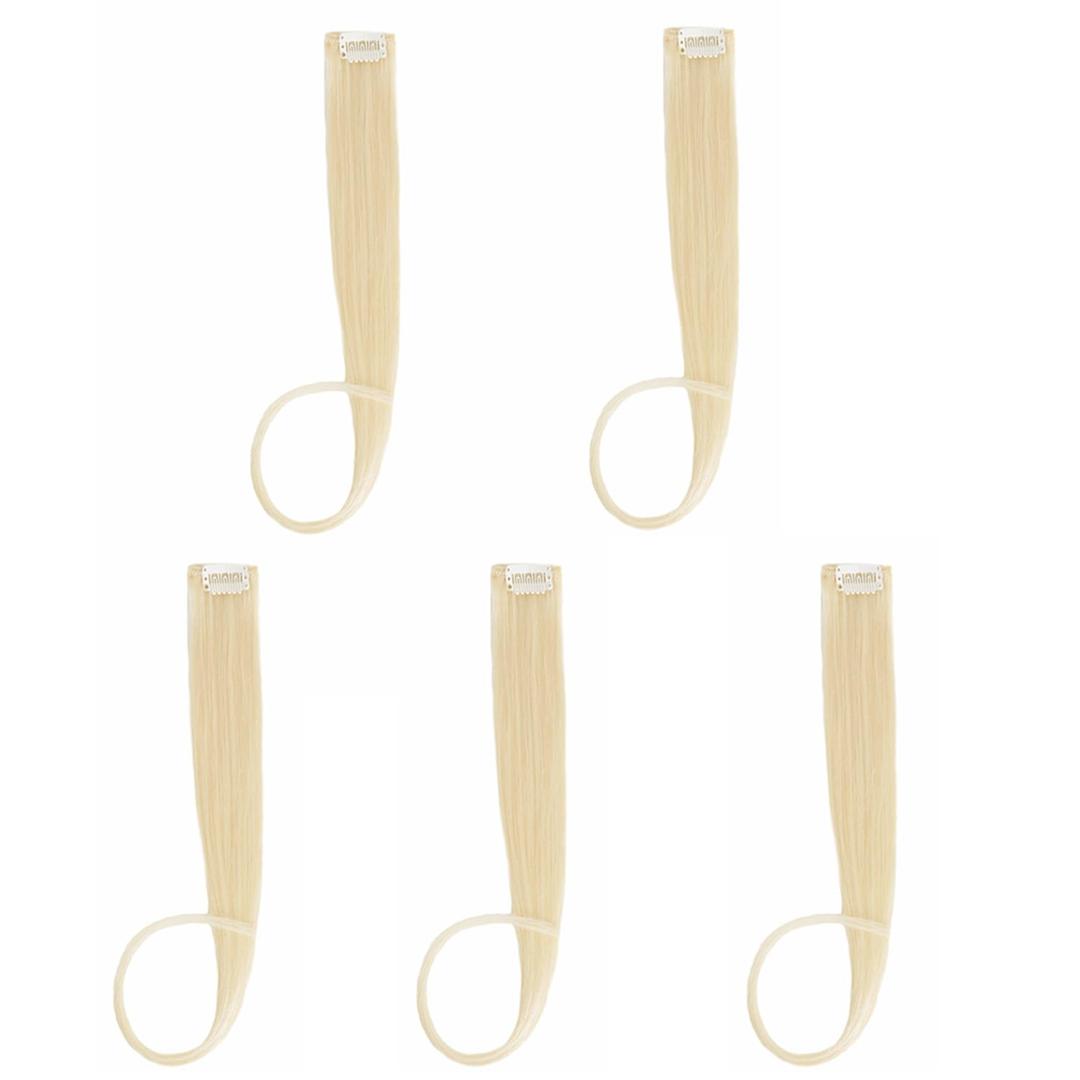 5pcs Bleach Blonde Clip in Hair Extensions 100% Human Hair 18 Inch Colored Party Highlights Clip in Extensions for Women Kids Girls