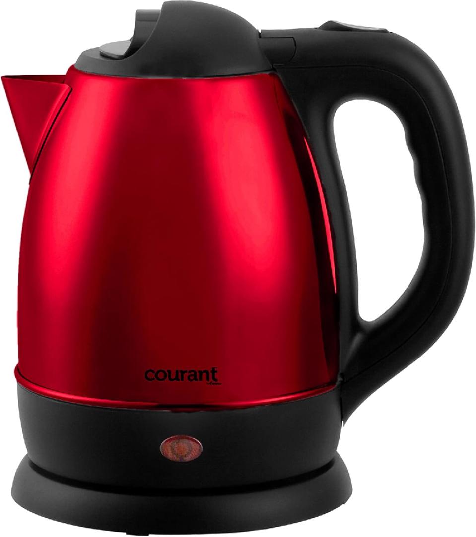 Courant 1.5 Liter Kettle Red Stainless Steel Cordless Electric Kettle with 360 Degree Rotational Body, Automatic Safety Shut-Off, Perfect for Tea/Coffee/Hot Chocolate/Soup/Hot Water