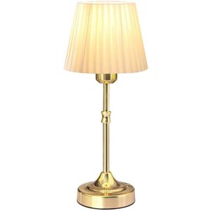 Cordless LED Metal Table Lamp, Portable Fabric Shade Desk lamp, 3-Level Brightness, Touch Sensor Control, Rechargeable Bedside/Nursery/Dining Room lamp (Gold)