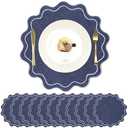 Gandeer Set of 12 Cotton Linen Placemats, 15x15 Scalloped Flower Embroidery Cloth Table Mat Double Layered Fabric Washable Wrinkle Free Dining for Wedding Baby Shower Bridal Decor(Navy Blue)