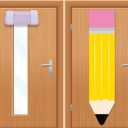 2 PCS Pencil Classroom Door Window Cover Pencil Shaped Door Curtain Blackout Lockdown Shades Glass Window Covering Darkening Blackout Roller Shades for Nursery Teacher Office Room Decor