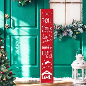 "Oh Come Let Us Adore Him" Christmas Porch Sign  7.8" x 47.2" Rustic Farmhouse Welcome Sign for Front Door, Porch, Patio, or Wall, Indoor/Outdoor Vertical Holiday Decor