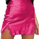 LYANER Women's Satin Silky Lace Trim Split Slit Hem Zipper High Wasit Mini Short Skirt size L