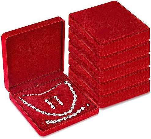 Yinkin 2 Pcs Velvet Jewelry Set Box Jewelry Display Case Earring Ring Bracelet Necklace Gift Box Pearl Necklace Storage Case for Mother's Day Wedding Travel Anniversary(Red)