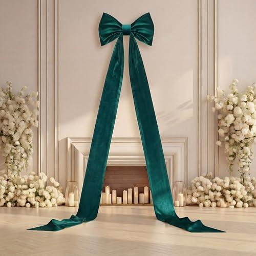 Canlierr Giant Wall Bow Decorations 90x18 Inch Oversized Large Velvet Bow Decorative for Room Wall Backdrop Party Birthday Baby Shower Decor Front Door Patio Outdoor Wedding Arch Supply (Green)