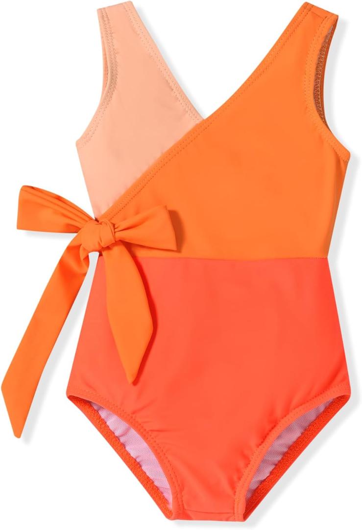Toddler Girls One Piece Swimsuit (4-5T, Orange & Yellow)