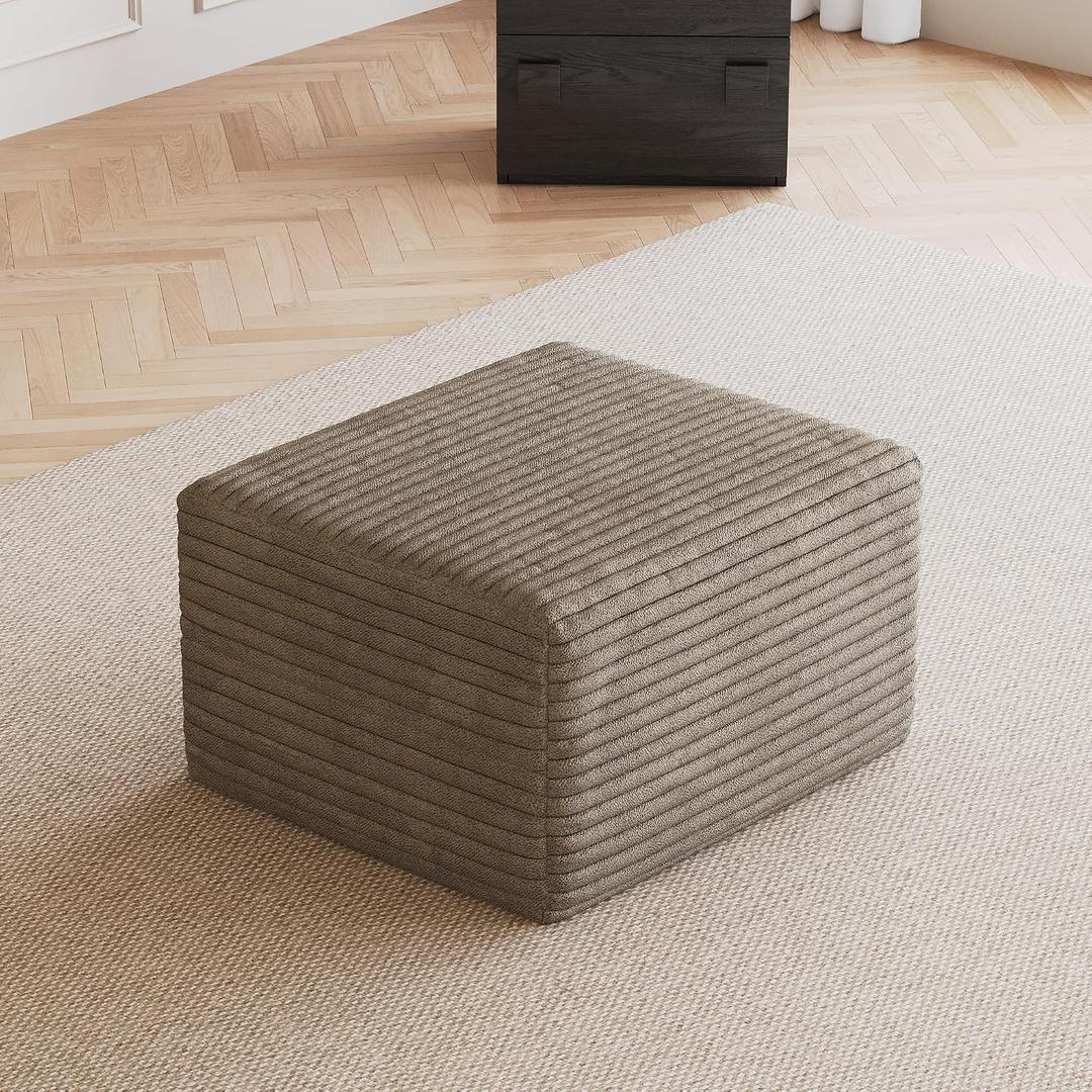 25.6" Ottoman Foot Rest for Couch，Plush Corduroy Rectangle Ottomans, Upholstered Memory Foam Couches Ottomans - Compressed Sofa in a Box No Assembly Required, Camel