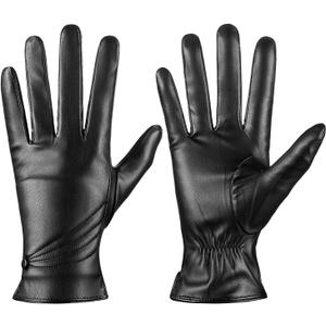 Winter Leather Gloves for Women, Warm Touchscreen Driving Texting Cashmere Lined Gloves (Medium, Black)