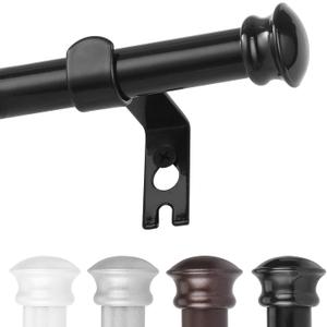 Black Window Curtain Rods 30 to 60 Inches, Decorative 5/8 Inch Diameter Single Window Curtain Rod Set for Room Divider, Bedroom, Living room, Kitchen, Bathroom,With Brackets (30-60")