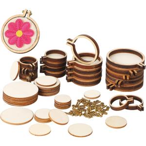 Jetec 20 Pieces 4 Sizes Mini Embroidery Hoops Wooden Small Tiny Embroidery Hoops Adjustable Circle Cross Stitch Ring Bulk for Home Ornaments Art Craft Handy Sewing