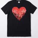 Black Dripping Red Heart T-Shirt, Large