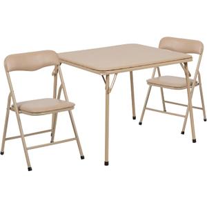 Flash Furniture Mindy Kids 3-Piece Folding Square Table and Chairs Set for Daycare and Classrooms, Children's Activity Table and Chairs Set, Tan