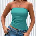 PRETTYGARDEN Women's Faux Leather Tube Tops 2025 Summer Strapless Asymmetrical Ruched Bandeau Shirts Going Out Club Outfits (Light Lake Blue)